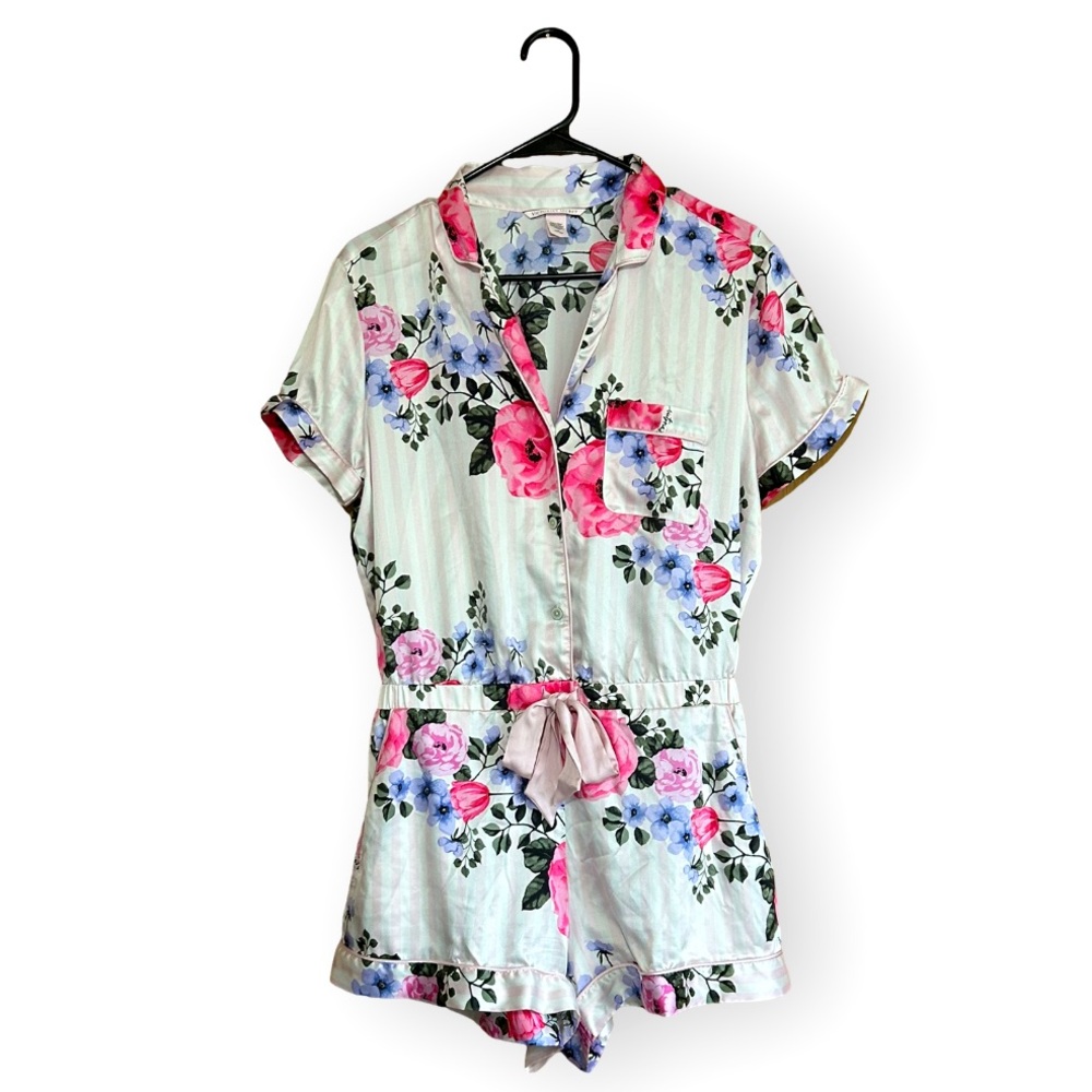 Victoria Secret Medium silk effect floral and stripped pajama jumper